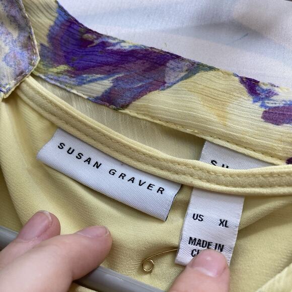 Susan Graver Yellow Floral Blouse - Picture 5 of 11